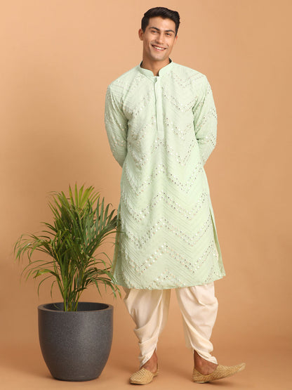Men's Mint Green Georgette Straight Kurta and Dhoti Set