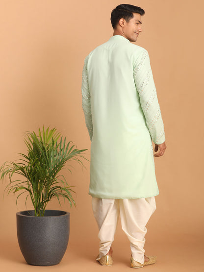 Men's Mint Green Georgette Straight Kurta and Dhoti Set