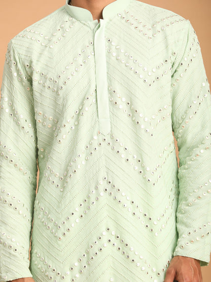 Men's Mint Green Georgette Straight Kurta and Dhoti Set