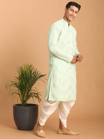 Men's Mint Green Georgette Straight Kurta and Dhoti Set