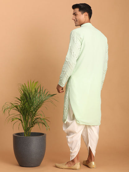 Men's Mint Green Georgette Straight Kurta and Dhoti Set