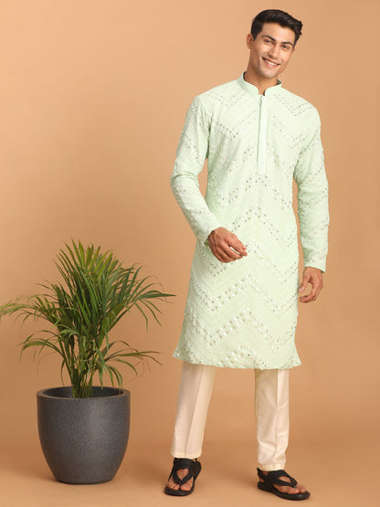 Men's Mint Green Georgette Straight Kurta Pyjama Set