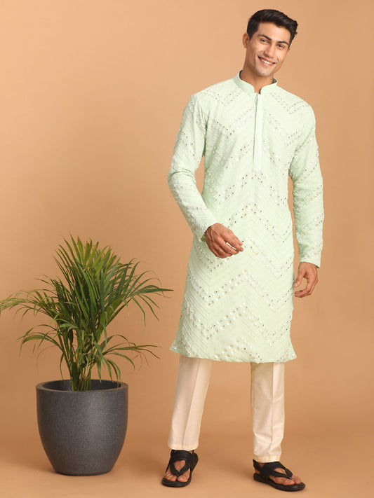 Men's Mint Green Georgette Straight Kurta Pyjama Set