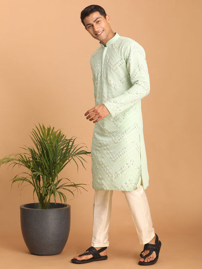 Men's Mint Green Georgette Straight Kurta Pyjama Set