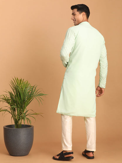 Men's Mint Green Georgette Straight Kurta Pyjama Set