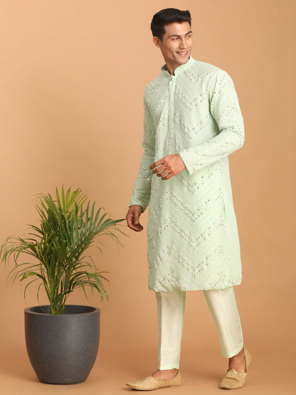 Men's Mint Green Georgette Straight Kurta Pyjama Set