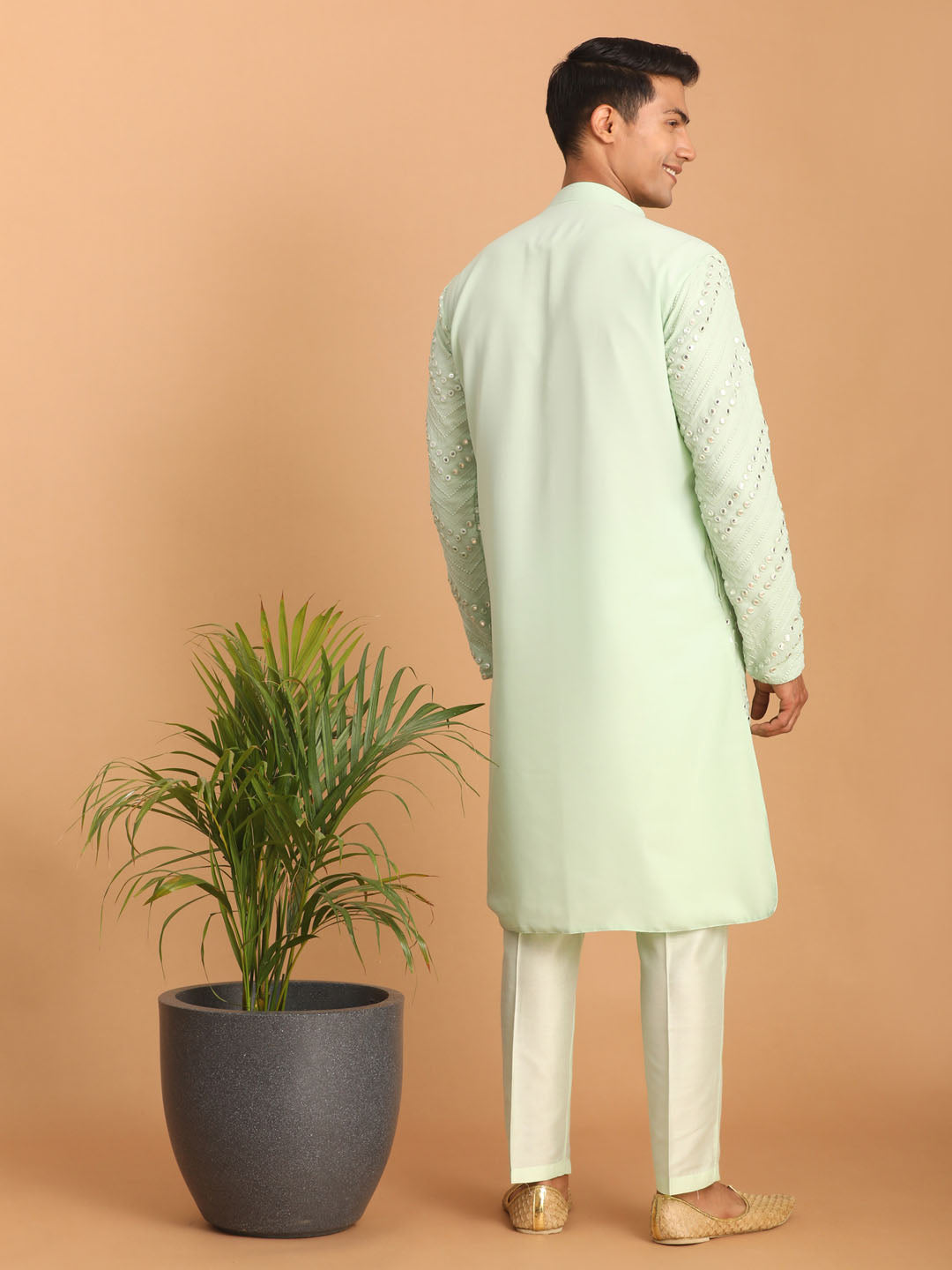 Men's Mint Green Georgette Straight Kurta Pyjama Set