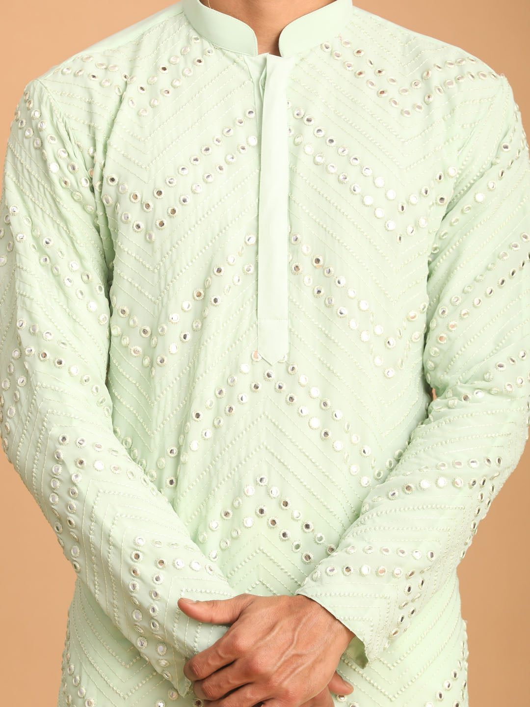 Men's Mint Green Georgette Straight Kurta Pyjama Set