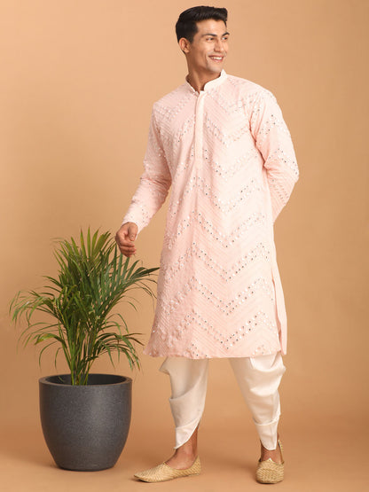 Men's Pink Georgette Straight Kurta and Dhoti Set
