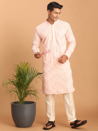 Men's Pink Georgette Straight Kurta Pyjama Set