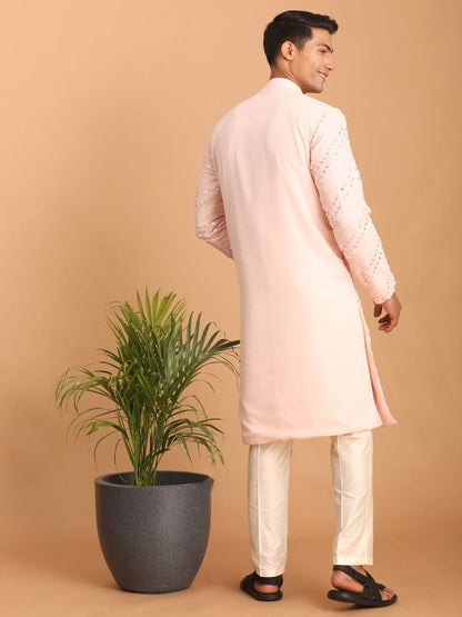 Men's Pink Georgette Straight Kurta Pyjama Set