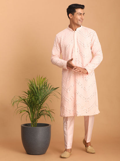 Men's Pink Georgette Straight Kurta Pyjama Set