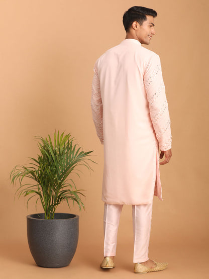 Men's Pink Georgette Straight Kurta Pyjama Set