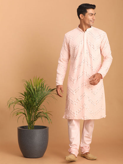 Men's Pink Georgette Straight Kurta Pyjama Set