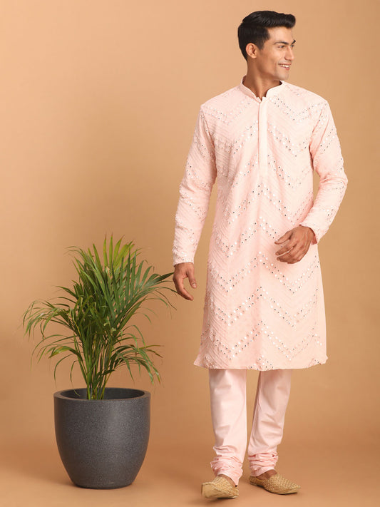 Men's Pink Georgette Straight Kurta Pyjama Set