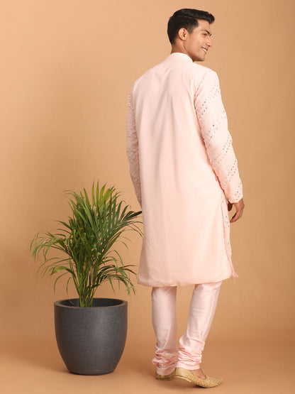 Men's Pink Georgette Straight Kurta Pyjama Set