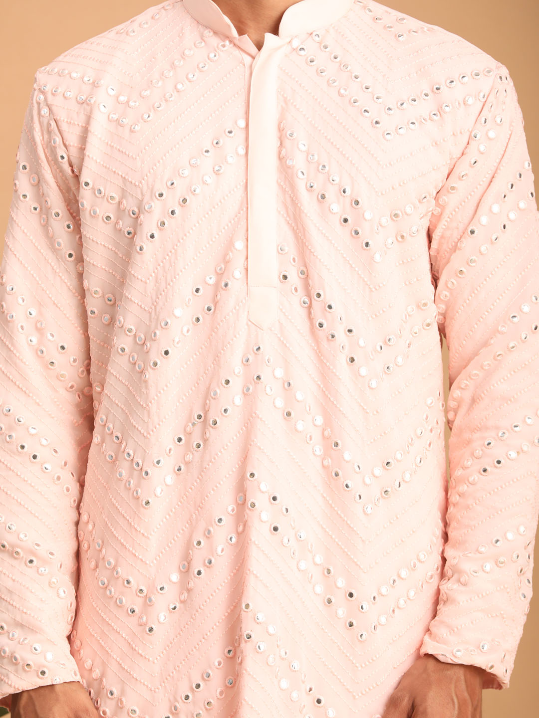 Men's Pink Georgette Straight Kurta Pyjama Set