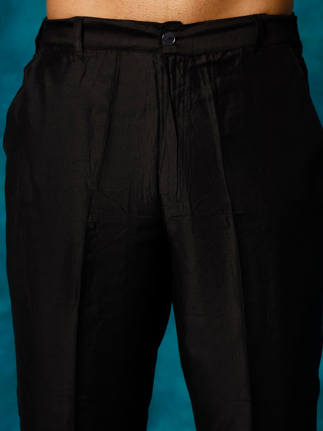 Men's Black Viscose Blend Asymmetric Kurta  Pyjama & Dupatta Set