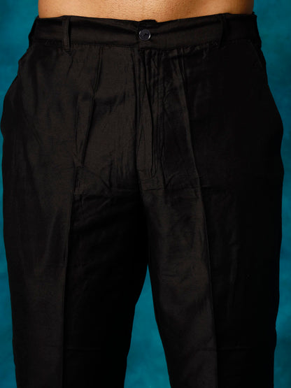 Men's Black Viscose Blend Asymmetric Kurta  Pyjama & Dupatta Set