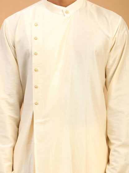 Men's Cream Viscose Blend Asymmetric Kurta Pyjama Set