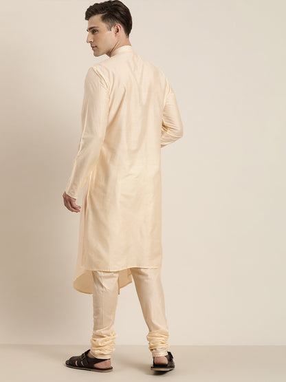 Men's Cream Viscose Blend Asymmetric Kurta Pyjama Set