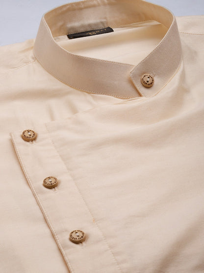 Men's Cream Viscose Blend Asymmetric Kurta Pyjama Set