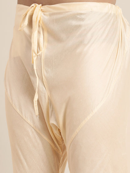 Men's Cream Viscose Blend Asymmetric Kurta Pyjama Set