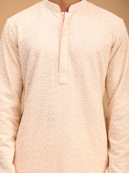 Men's Cream Georgette Straight Kurta and Dhoti Set