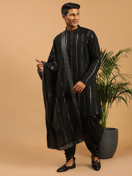 Men's Black Viscose Straight Kurta and Dhoti Set