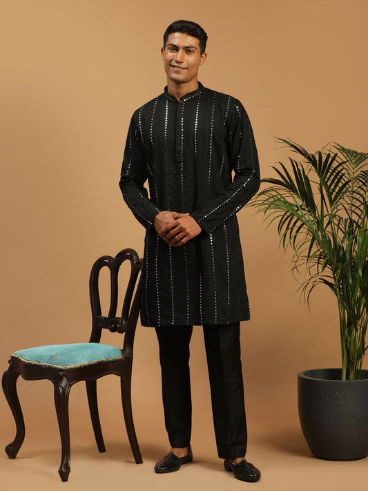 Men's Black Viscose Straight Kurta Pyjama Set