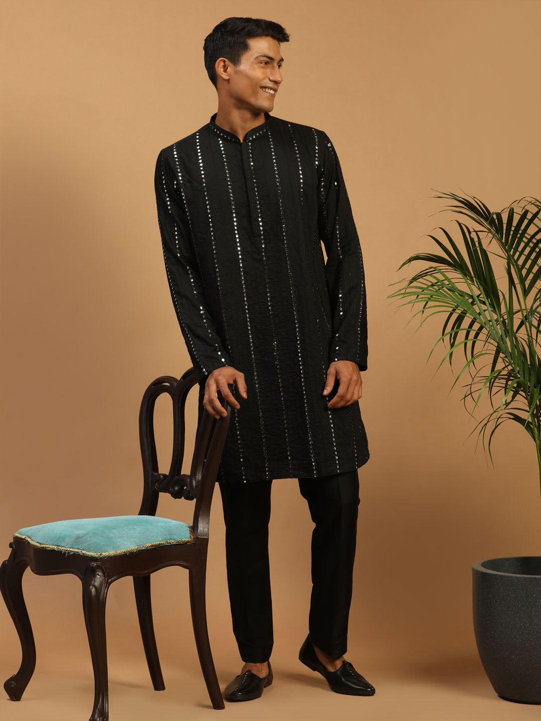 Men's Black Viscose Straight Kurta Pyjama Set