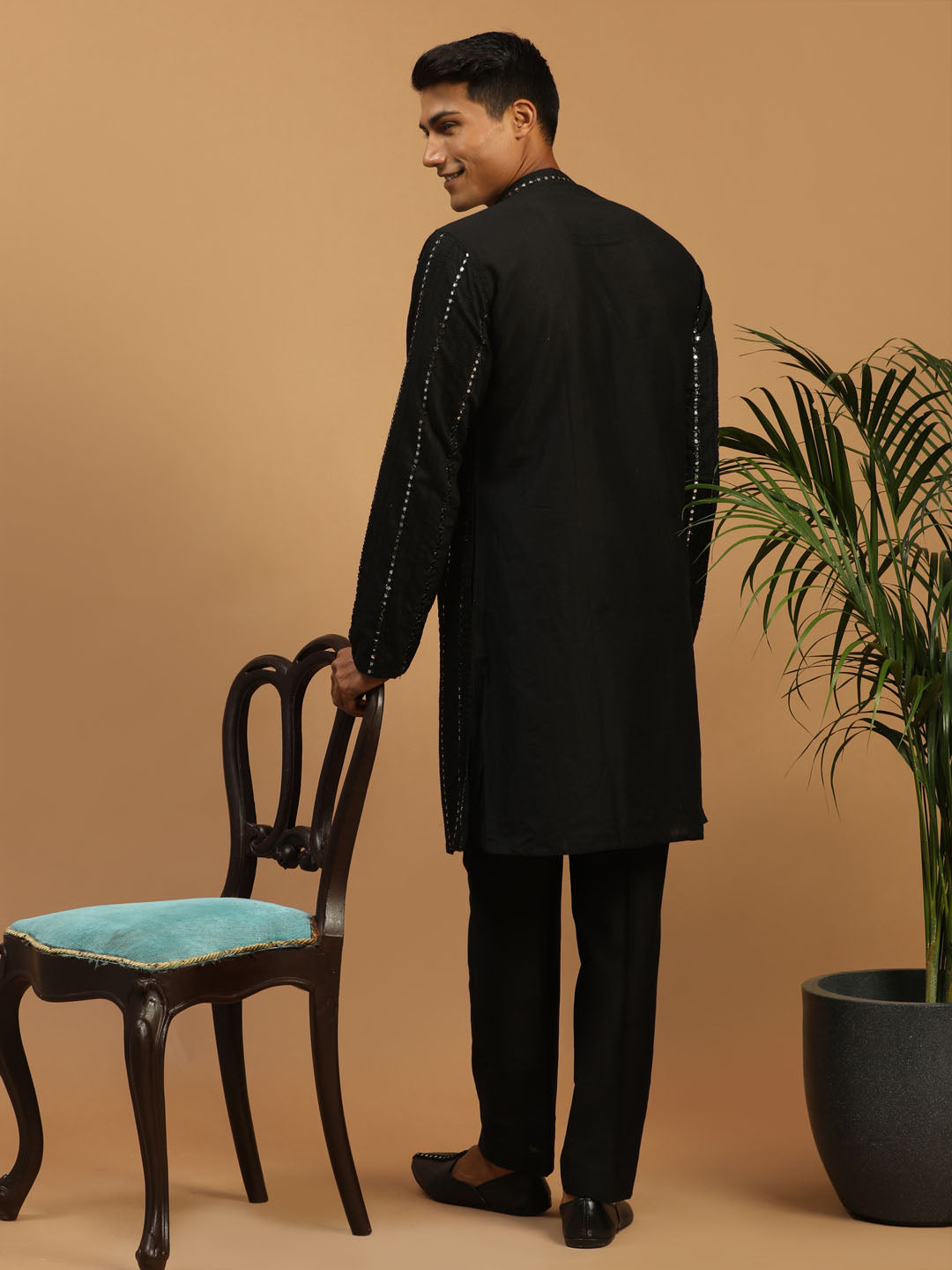 Men's Black Viscose Straight Kurta Pyjama Set