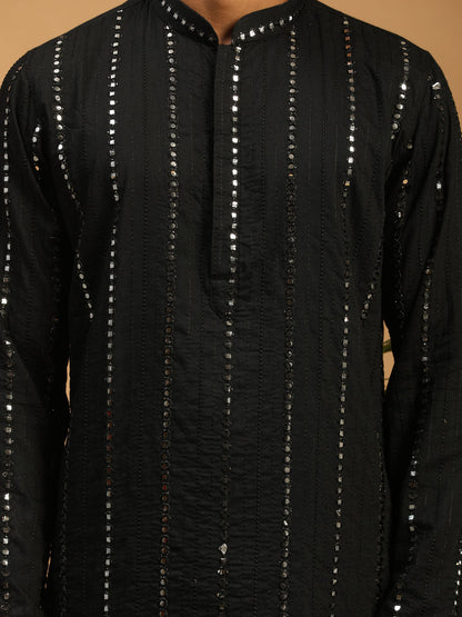Men's Black Viscose Straight Kurta Pyjama Set