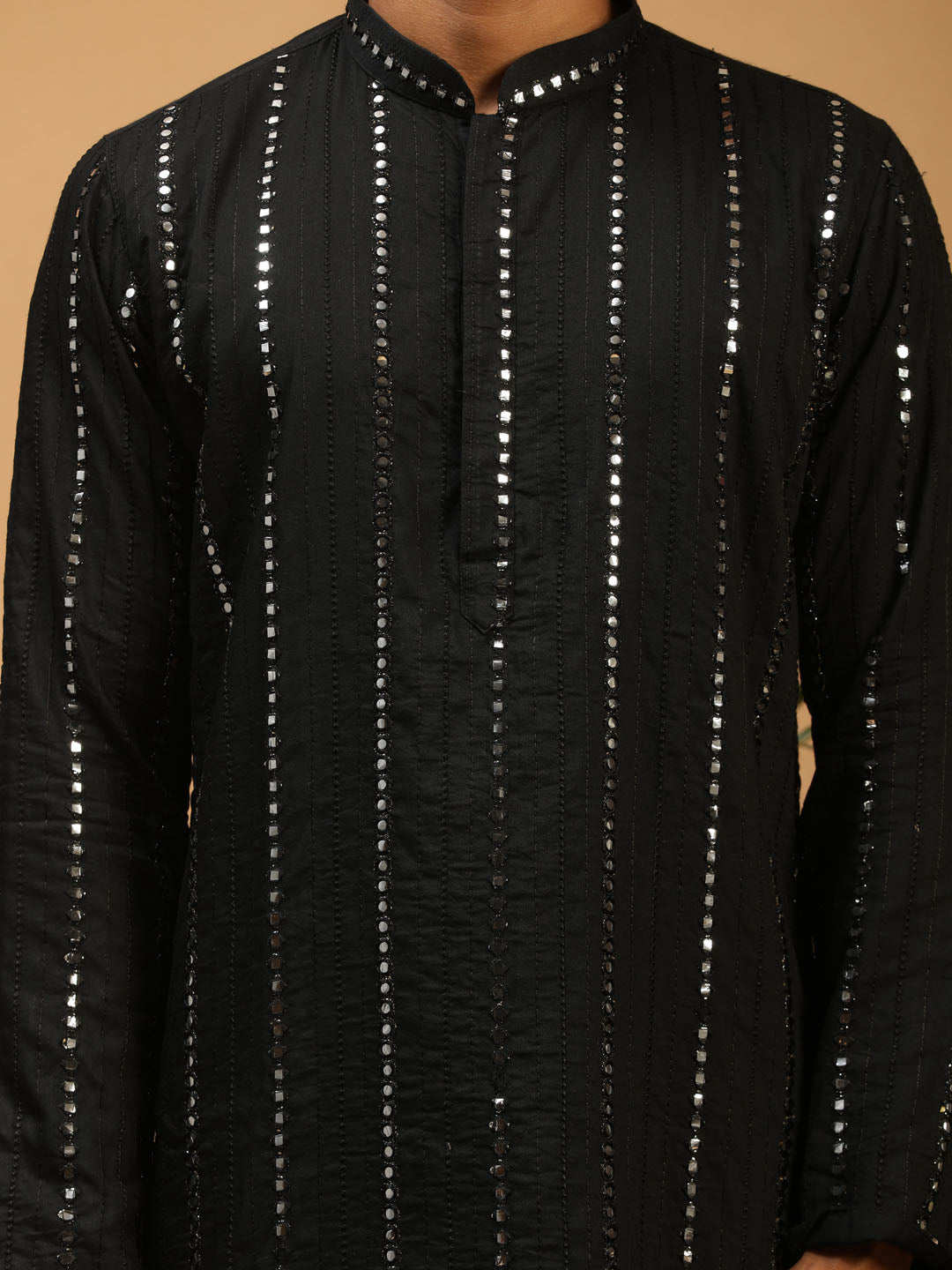Men's Black Viscose Straight Kurta and Patiala Set
