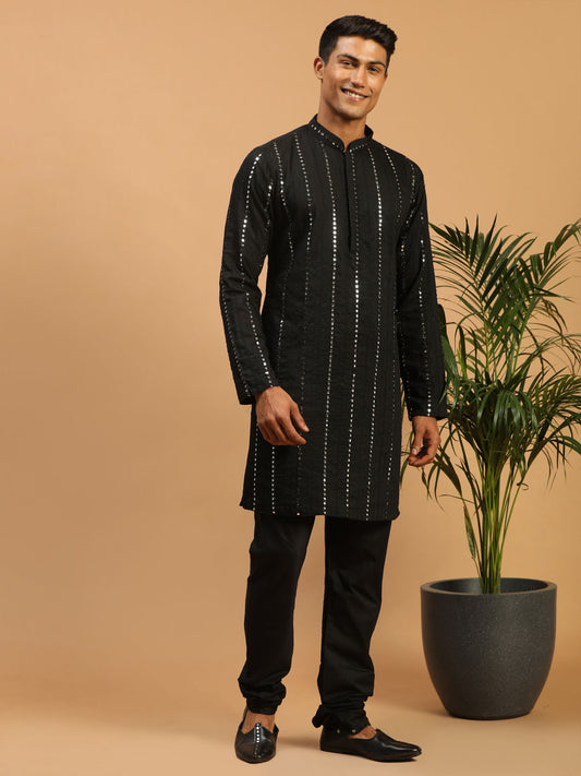 Men's Black Viscose Straight Kurta Pyjama Set