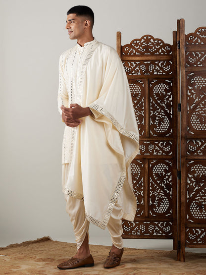 Men's Cream Viscose Straight Kurta and Dhoti Set