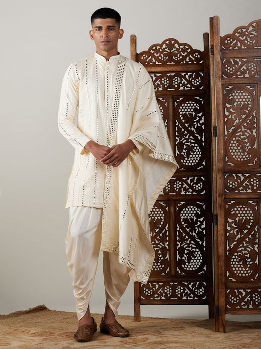 Men's Cream Viscose Straight Kurta and Dhoti Set