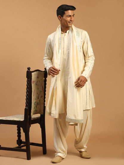 Men's Cream Viscose Straight Kurta and Patiala Set