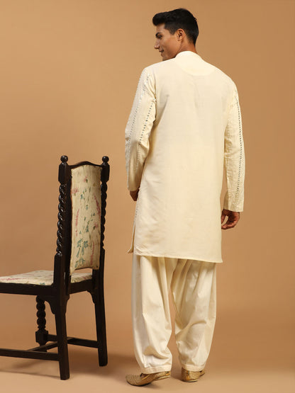 Men's Cream Viscose Straight Kurta and Patiala Set