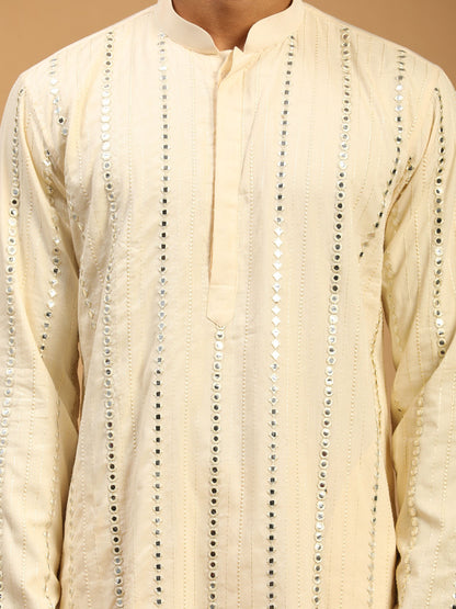 Men's Cream Viscose Straight Kurta and Patiala Set