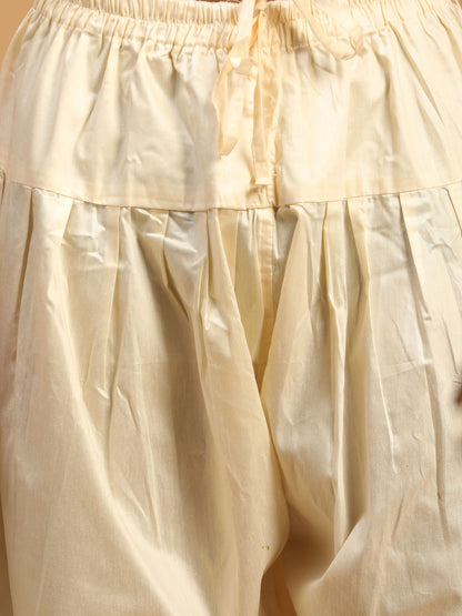 Men's Cream Viscose Straight Kurta and Patiala Set