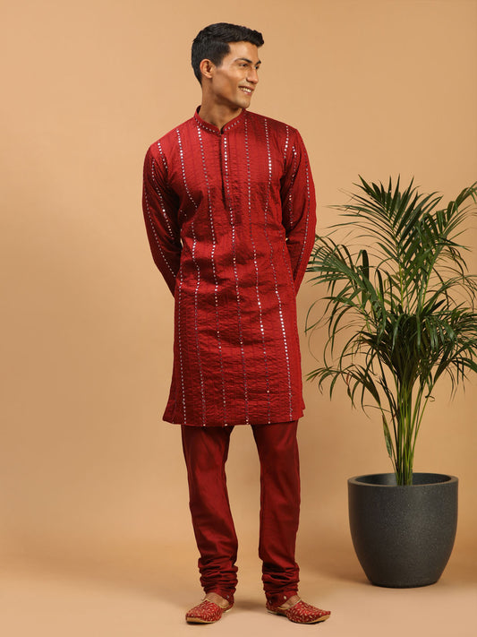 Men's Maroon Viscose Straight Kurta Pyjama Set