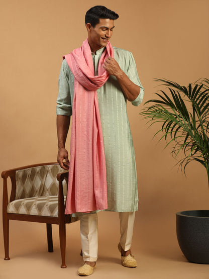 Men's Green Cotton Blend Straight Kurta  Pyjama & Dupatta Set