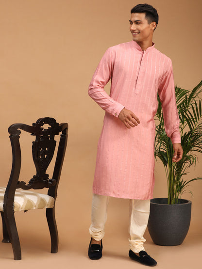 Men's Purple Cotton Blend Straight Kurta Pyjama Set
