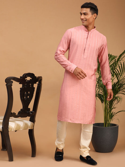 Men's Purple Cotton Blend Straight Kurta Pyjama Set