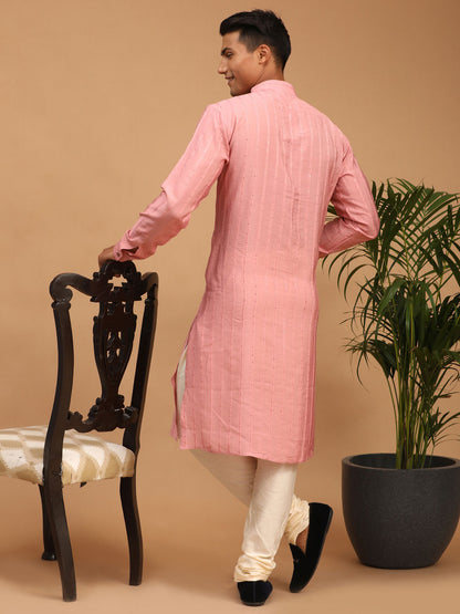 Men's Purple Cotton Blend Straight Kurta Pyjama Set