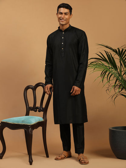 Men's Black Viscose Straight Kurta Pyjama Set