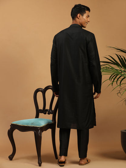 Men's Black Viscose Straight Kurta Pyjama Set