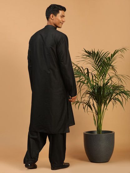 Men's Black Viscose Straight Kurta and Patiala Set