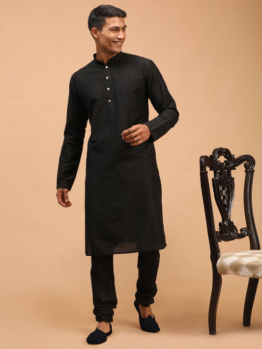 Men's Black Viscose Straight Kurta Pyjama Set